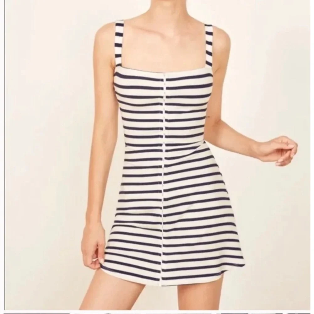 Reformation Nellie striped ribbed mini tank dress white blue XS - Picture 6 of 11